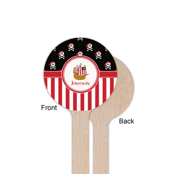 Pirate & Stripes Wooden 6" Stir Stick - Round - Single Sided - Front & Back