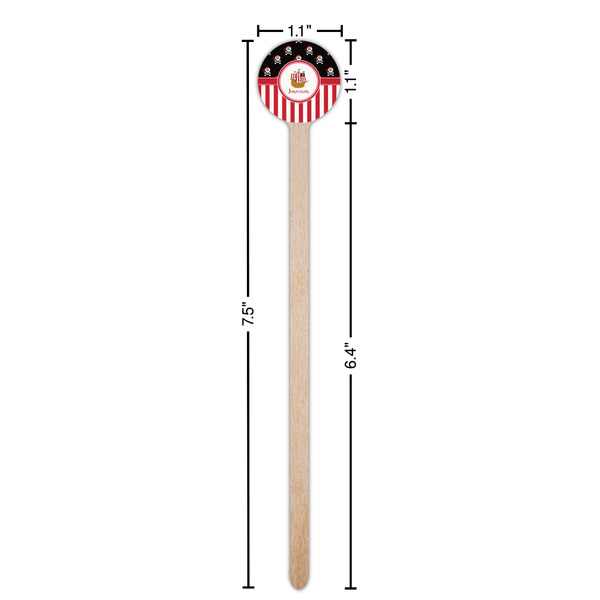 Pirate & Stripes Wooden 7.5" Stir Stick - Round - Dimensions
