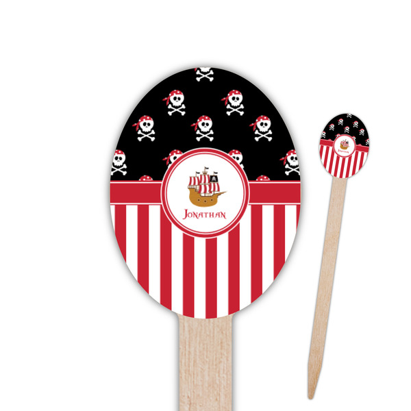 Custom Pirate & Stripes Oval Wooden Food Picks (Personalized)