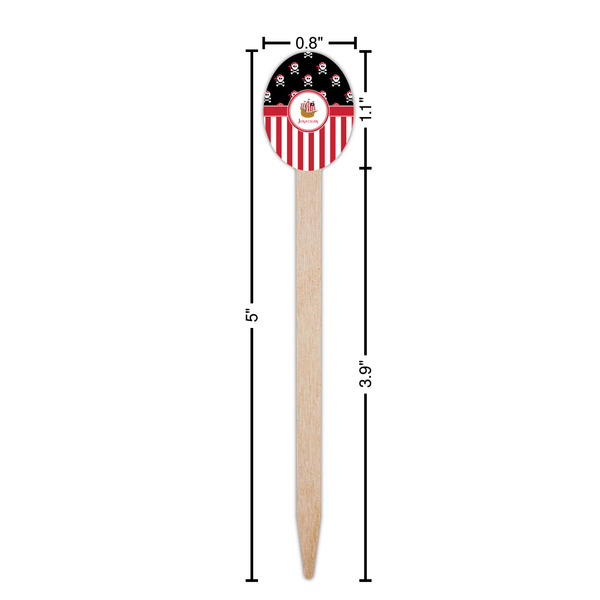 Pirate & Stripes Wooden Food Pick - Oval - Dimensions