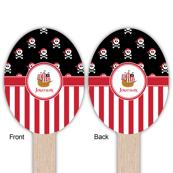 Pirate & Stripes Wooden Food Pick - Oval - Double Sided - Front & Back