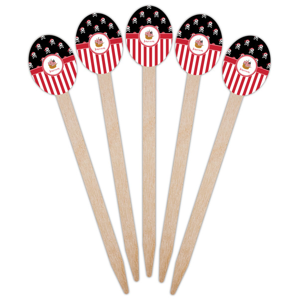 Pirate & Stripes Wooden Food Pick - Oval - Fan View
