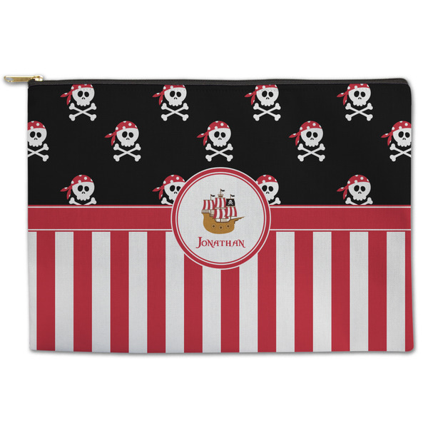 Custom Pirate & Stripes Zipper Pouch - Large - 12.5"x8.5" (Personalized)