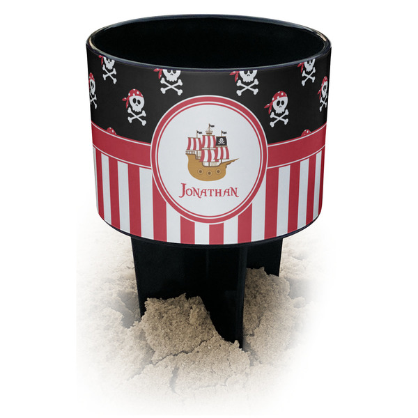 Custom Pirate & Stripes Black Beach Spiker Drink Holder (Personalized)