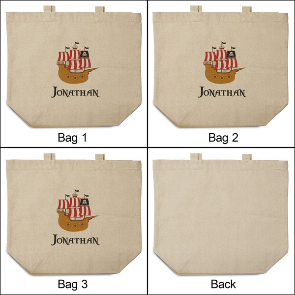 Pirate 3 Reusable Cotton Grocery Bags - Front & Back View