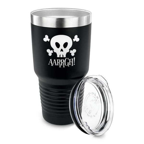 Pirate 30 oz Stainless Steel Ringneck Tumblers - Black - LID OFF