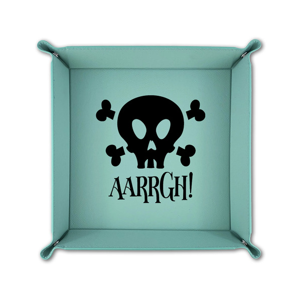 Pirate 6" x 6" Teal Leatherette Snap Up Tray - FOLDED UP