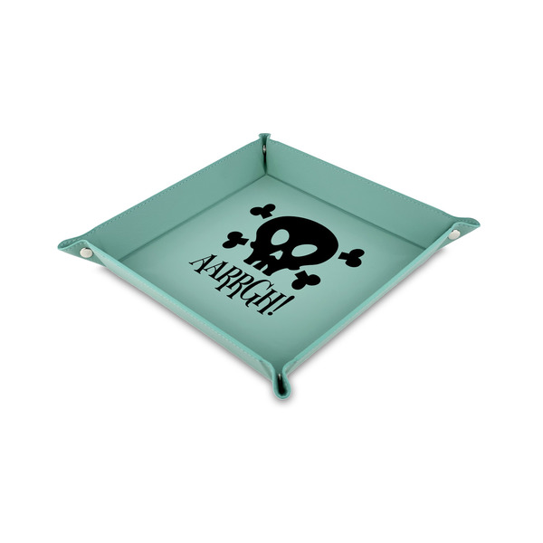 Custom Pirate Faux Leather Dice Tray - 6" x 6" - Teal (Personalized)