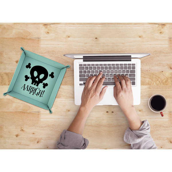 Pirate 9" x 9" Teal Leatherette Snap Up Tray - LIFESTYLE