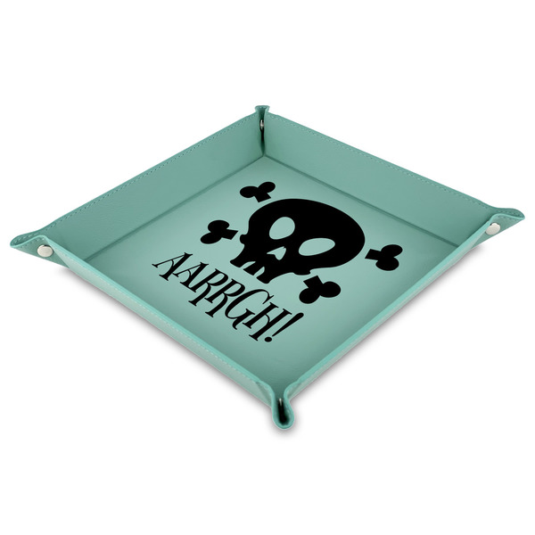Custom Pirate 9" x 9" Teal Faux Leather Valet Tray (Personalized)