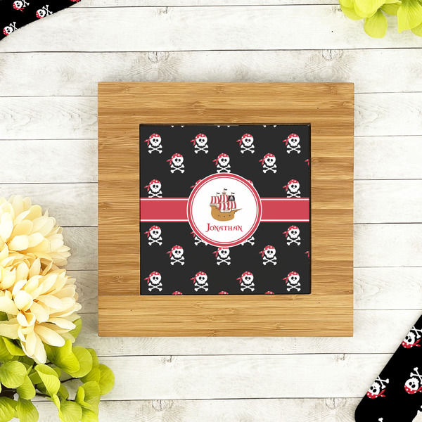 Pirate Bamboo Trivet with 6" Tile - LIFESTYLE