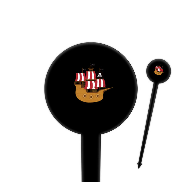 Custom Pirate 4" Round Plastic Food Picks - Black - Single Sided (Personalized)