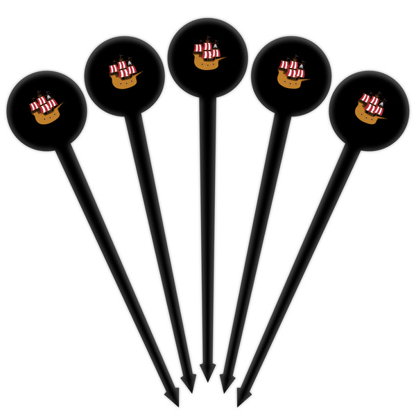 Pirate Black Plastic 4" Food Pick - Round - Fan View