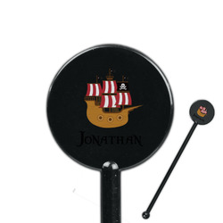 Pirate 5.5" Round Plastic Stir Sticks - Black - Single Sided (Personalized)