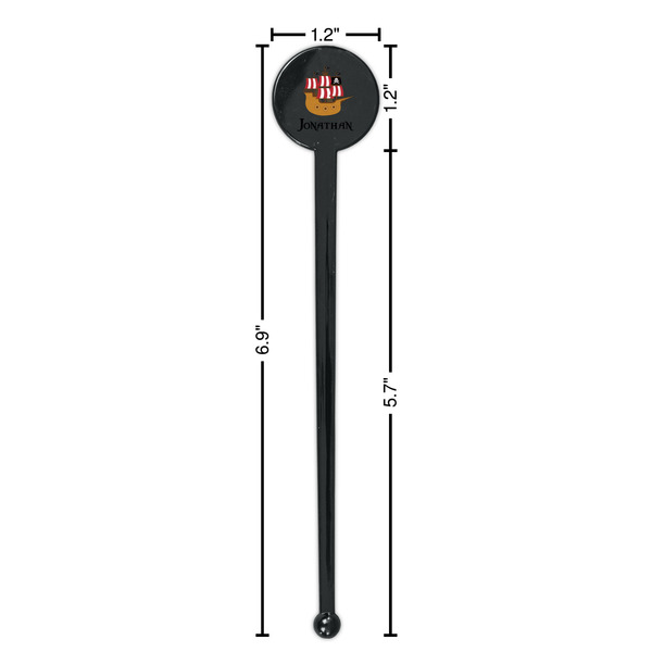 Pirate Black Plastic 7" Stir Stick - Round - Dimensions