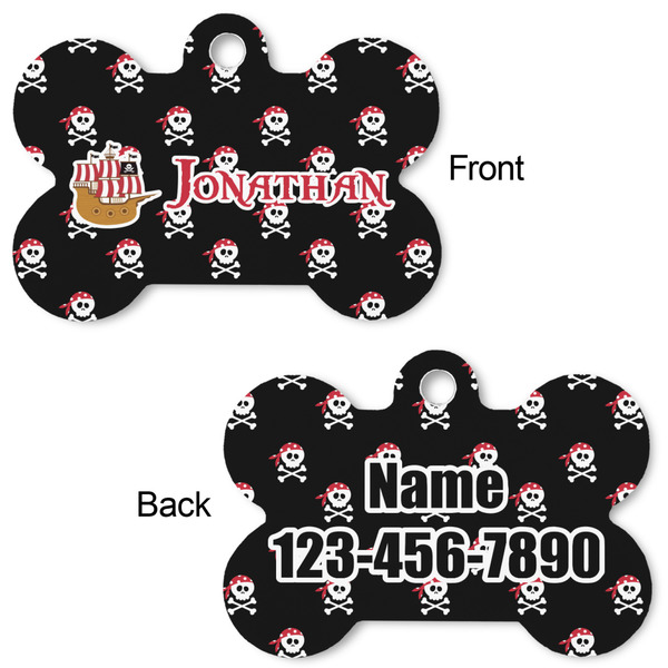 Pirate Bone Shaped Dog Tag - Front & Back