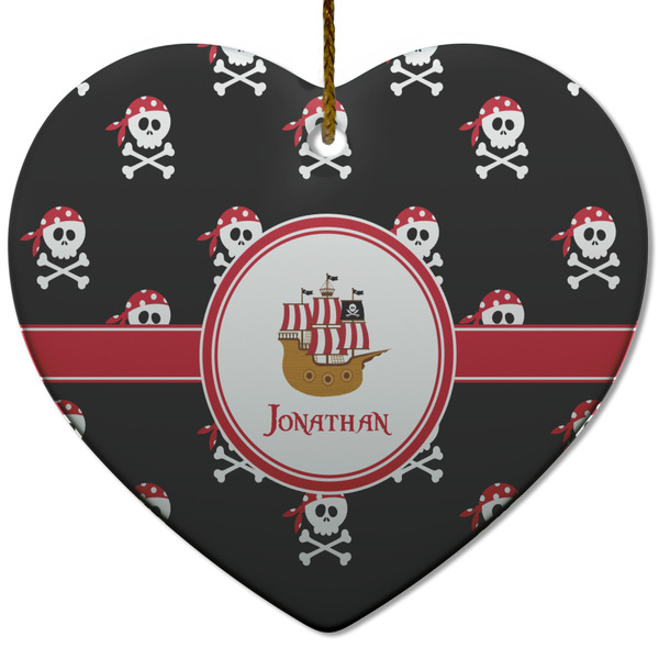 Custom Pirate Heart Ceramic Ornament w/ Name or Text