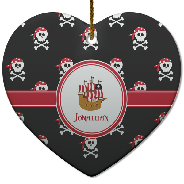 Pirate Ceramic Flat Ornament - Heart (Front)