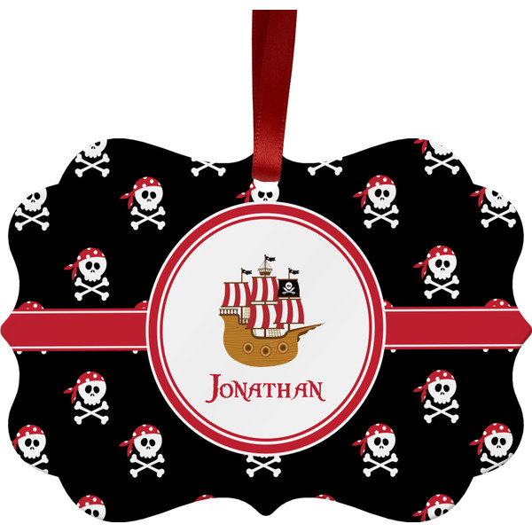 Custom Pirate Metal Frame Ornament - Double Sided w/ Name or Text