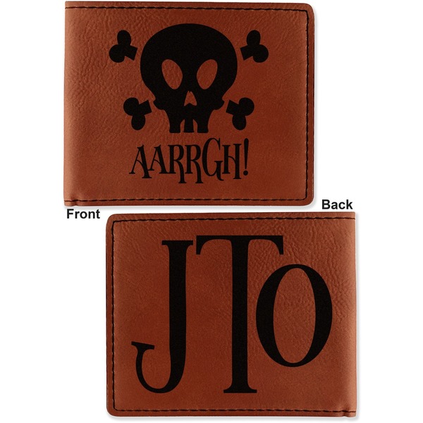 Pirate Cognac Leatherette Bifold Wallets - Front and Back