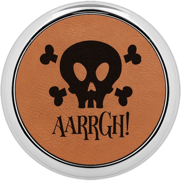 Custom Pirate Set of 4 Leatherette Round Coasters w/ Silver Edge (Personalized)