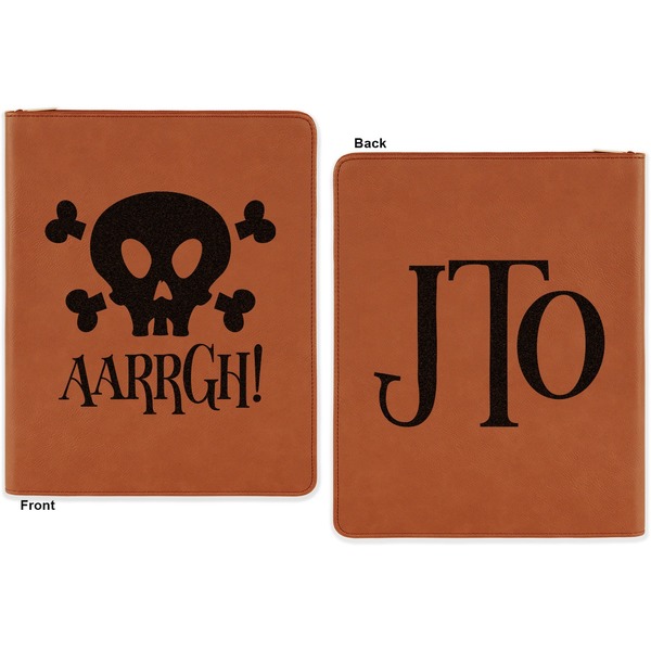 Pirate Cognac Leatherette Zipper Portfolios with Notepad - Double Sided - Apvl