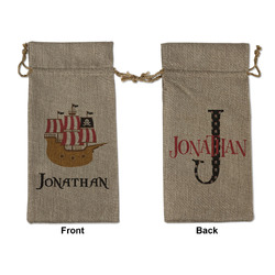 Pirate Large Burlap Gift Bag - Front & Back (Personalized)