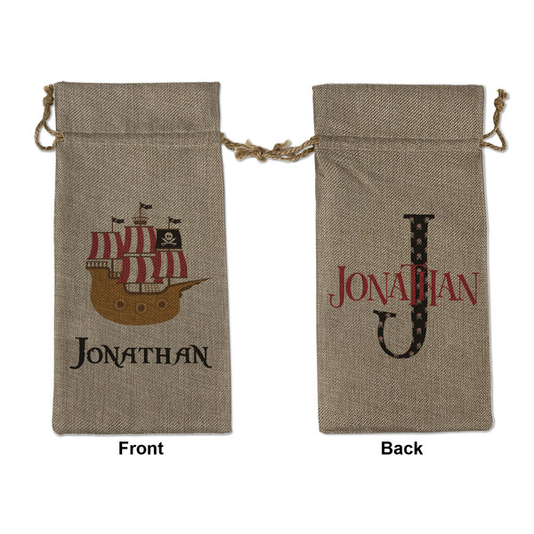 Custom Pirate Large Burlap Gift Bag - Front & Back (Personalized)