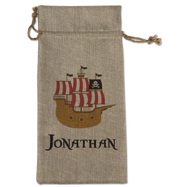 Custom Pirate Large Burlap Gift Bag - Front (Personalized)