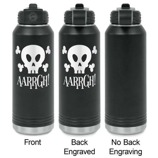 Pirate Laser Engraved Water Bottles - 2 Styles - Front & Back View