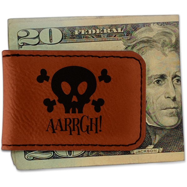 Custom Pirate Leatherette Magnetic Money Clip - Double Sided (Personalized)