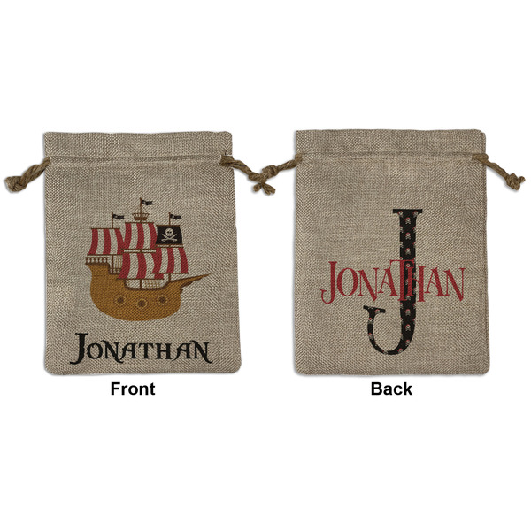 Custom Pirate Medium Burlap Gift Bag - Front & Back (Personalized)