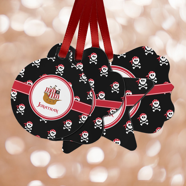 Custom Pirate Metal Ornaments - Double Sided w/ Name or Text