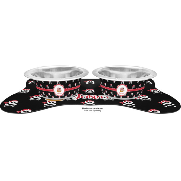 Pirate Metal Pet Bowls - On Dog Bone Shaped Mat