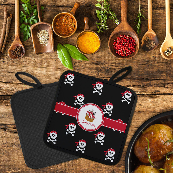 Pirate Neoprene Pot Holder - Set of 2  LIFESTYLE (Flatlay)