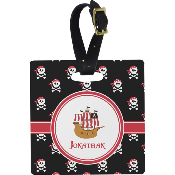 Custom Pirate Plastic Luggage Tag - Square w/ Name or Text