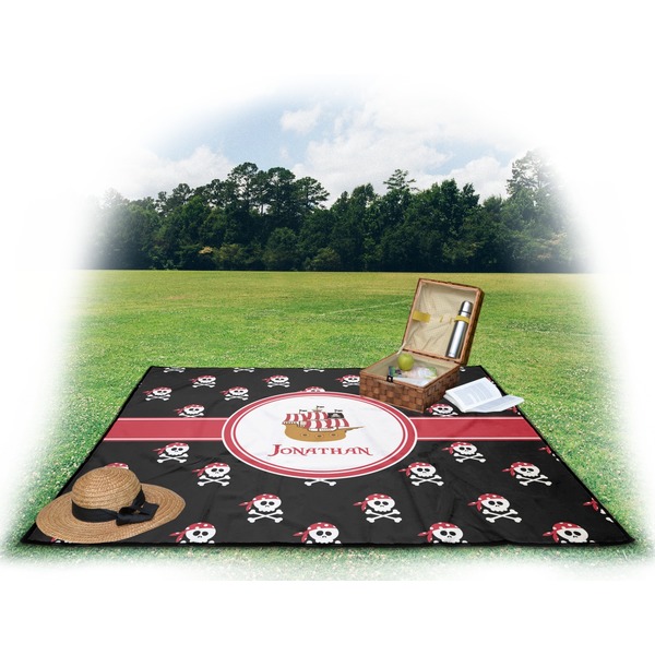 Pirate Picnic Blanket - with Basket Hat and Book - in Use