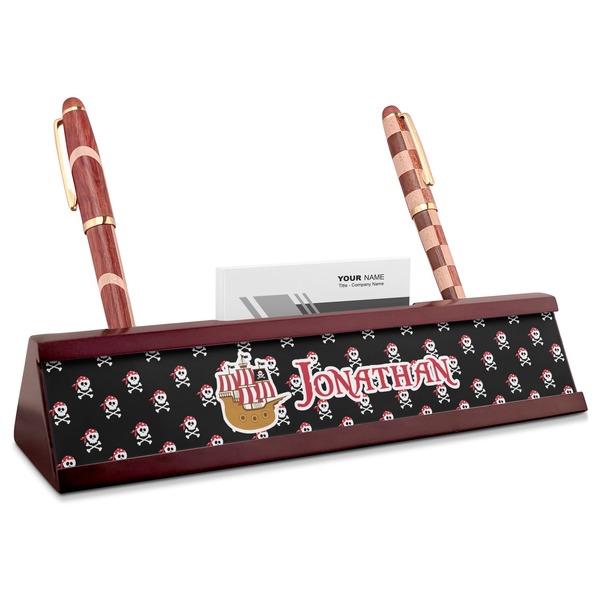 Custom Pirate Red Mahogany Nameplate with Business Card Holder (Personalized)