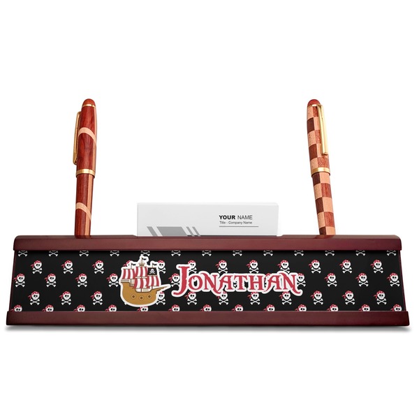 Pirate Red Mahogany Nameplates with Business Card Holder - Straight