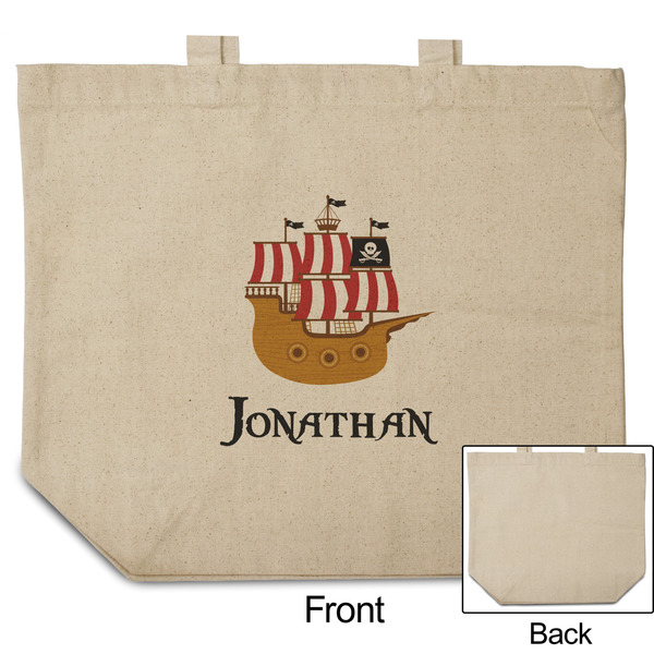 Pirate Reusable Cotton Grocery Bag - Front & Back View