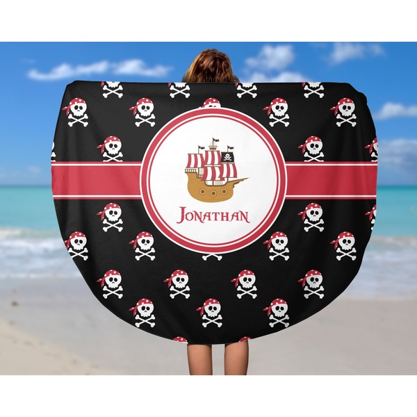 Pirate Round Beach Towel - In Use