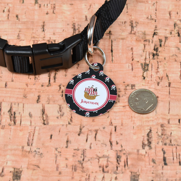 Pirate Round Pet ID Tag - Small - In Context