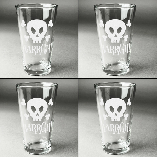 Pirate Set of Four Engraved Beer Glasses - Individual View