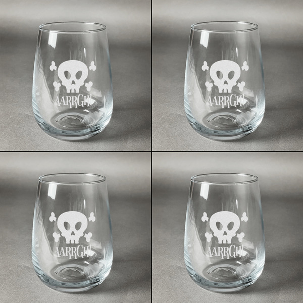 Pirate Set of Four Personalized Stemless Wineglasses (Approval)