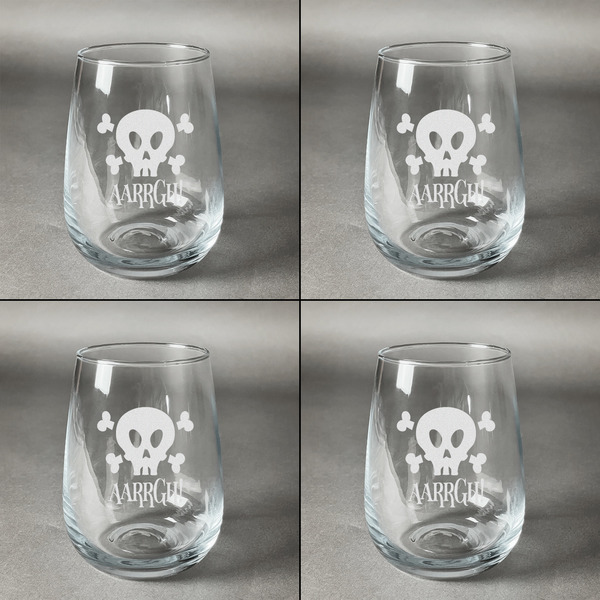 Pirate Set of Four Personalized Stemless Wineglasses (Approval)