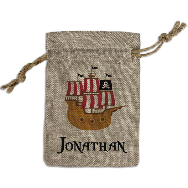 Custom Pirate Small Burlap Gift Bag - Front (Personalized)