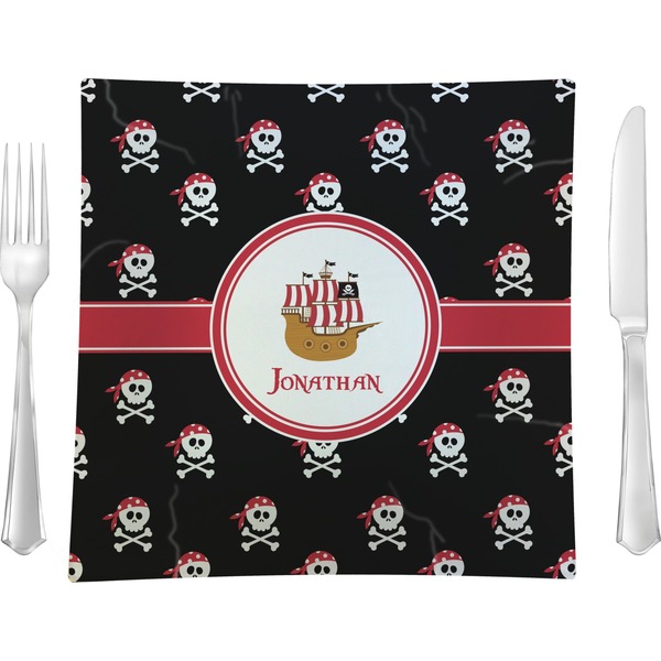 Custom Pirate 9.5" Glass Square Lunch / Dinner Plate- Single or Set of 4 (Personalized)