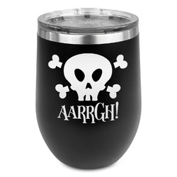 Pirate Stemless Stainless Steel Wine Tumbler - Black - Double Sided (Personalized)