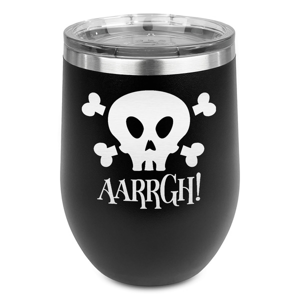 Custom Pirate Stemless Stainless Steel Wine Tumbler - Black - Double Sided (Personalized)