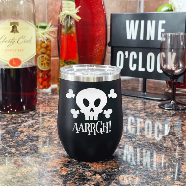 Pirate Stainless Wine Tumblers - Black - Double Sided - In Context